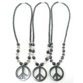 Assorted Color Glass Crystal Hematite Peace Sign Pendant Necklace